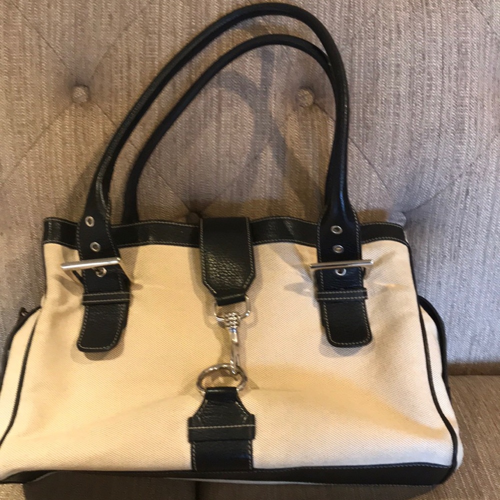 Canvas and leather tote bag